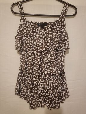 INC International Concepts Brown and White Polka Dot Ruffle Tank Top